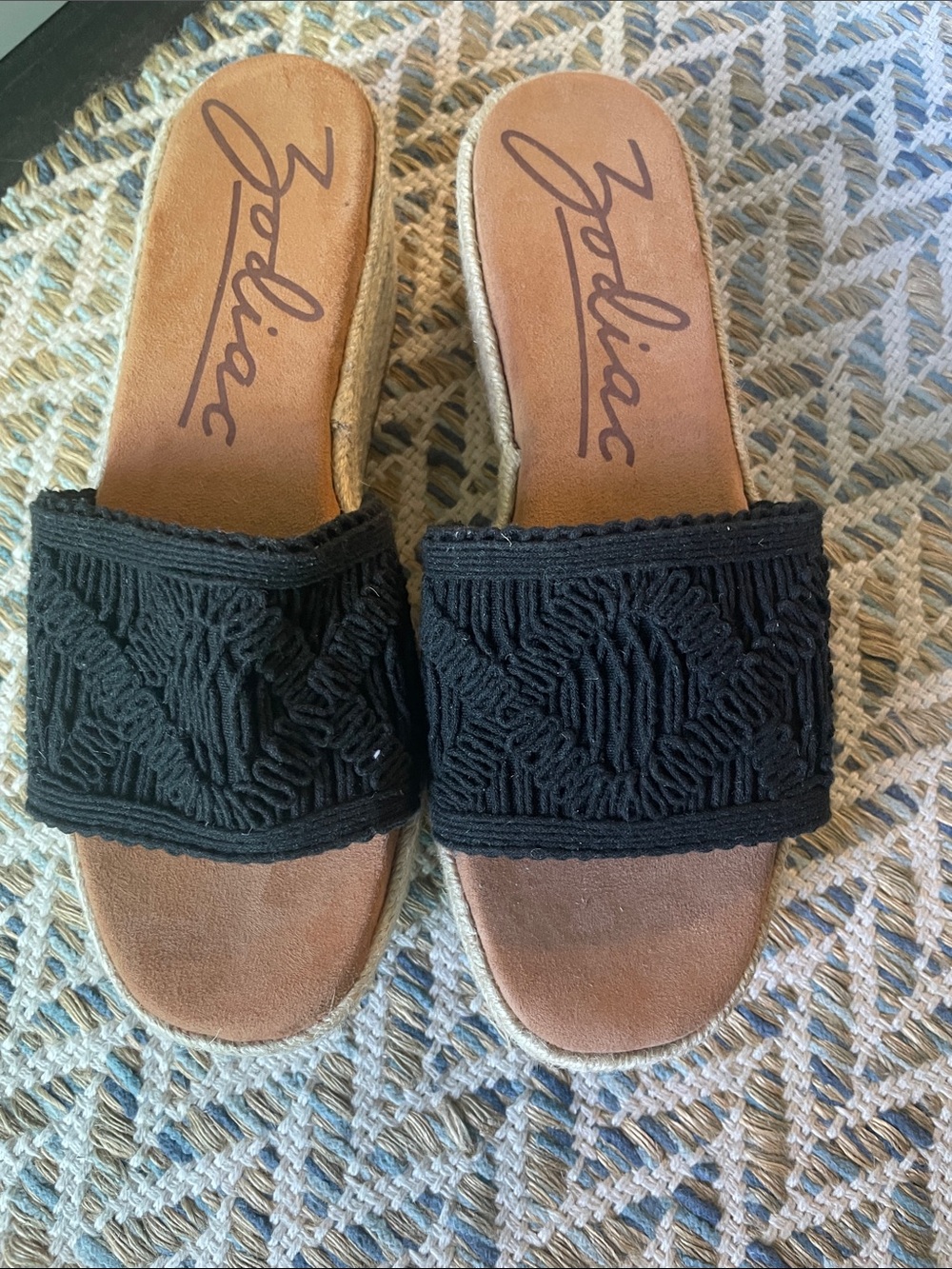 Zodiac Black Braided Slide wedge Sandals